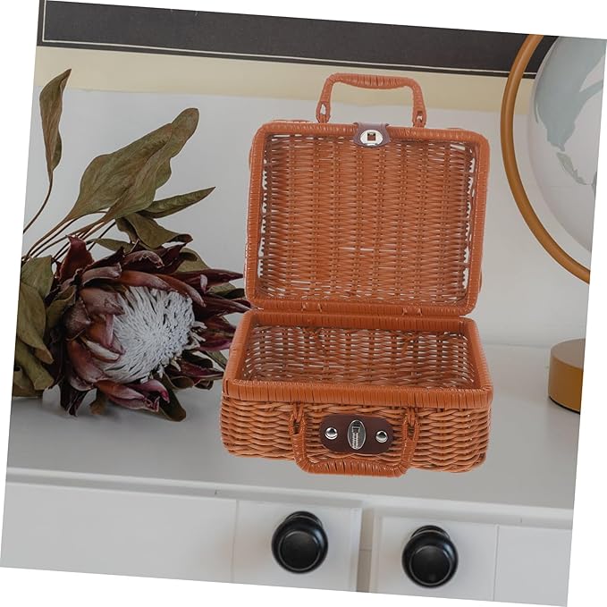 Simulated Rattan Woven Suitcase Retro Storage Case Handwoven Storage Box
