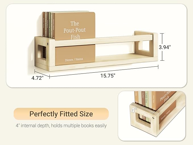 TidyCorner Sturdy Floating Shelves – Set of 3 Wall Bookshelves and Nursery Floating Shelves for Books, Toys, Kitchen, Bathroom, and Home Decor – Natural Poplar