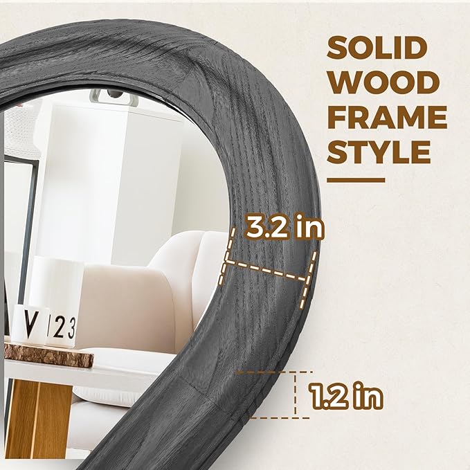 Arched Full Length Mirror 71"x32" - Rustic Black Solid Wood Wall Mirror, Oversized Leaning or Mounted Design for Bedroom, Entryway, Living Room Décor