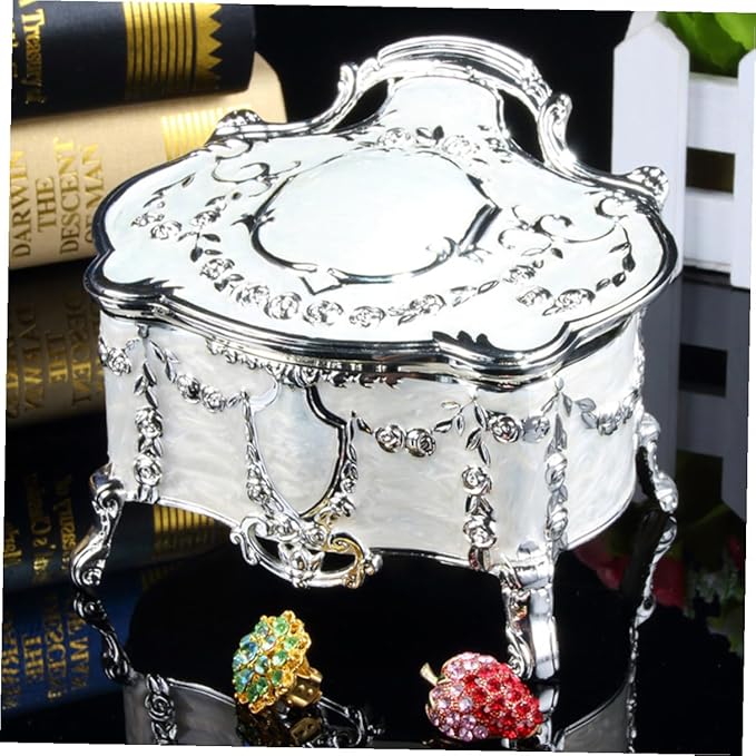 SECFOU Vintage European Style Small Jewelry Box with High Foot, Retro Trinket Case for Women, Desktop Jewelry Organizer and Makeup Storage, 6.8x5.3x5.5 Inches