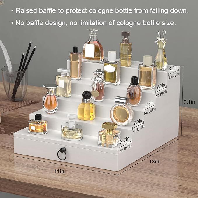 upcessory Cologne Organizer for Men, 5 Tier Black Cologne Shelf, Perfume Stand with Drawer and Hidden Compartment Perfume Display Holder - A Gift for Men