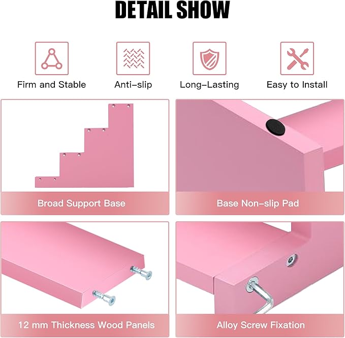 Wooden Perfume Stand for Women 4 Tier Pink Perfume Organizer Stand Perfume Display Shelf & Holder for Women’s Dresser & Vanity Desktop Rack for Fragrance Figures Dessert Cupcakes Decoration