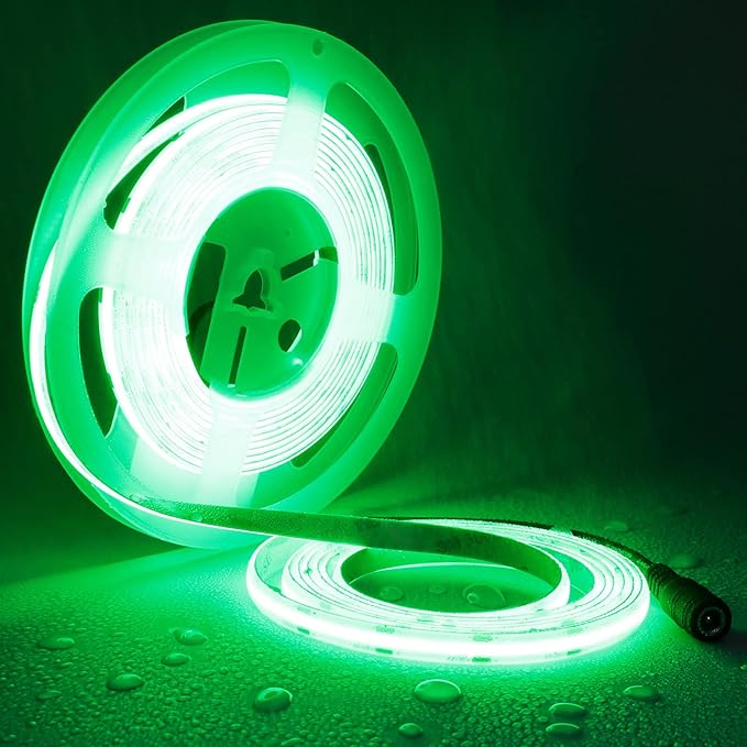 TOPAI 12V COB LED Strip Green 16.4ft Waterproof IP65 Super Bright 2400LEDs Dotless Outdoor LED Tape Lights Flexible Cuttable for Boat, Yacht, Kayak, Home Lighting