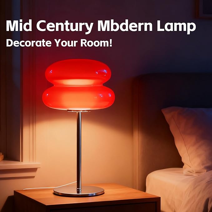Bedroom Mushroom lamp, Medieval Modern Bedside Table lamp, dimmable Retro Egg Tart Headlight, Unique Home Mushroom Decoration Aesthetic Lovely Living Room Desk lamp (Red)
