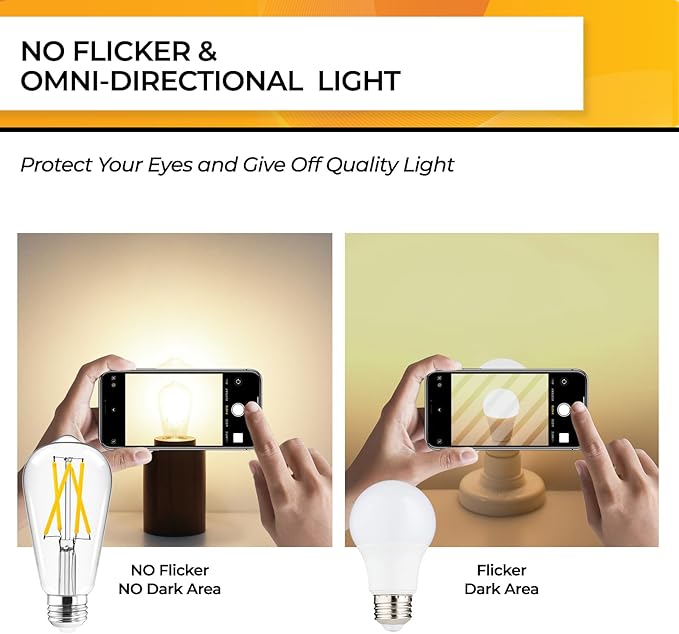 Hizashi Vintage Led Edison Bulbs Dimmable, 6W Equivalent 60W, E26 Base Light Bulbs, 700LM, 3000k Soft White, UL Listed, High CRI 95+ Eye Protection, Clear Glass, Pack of 24