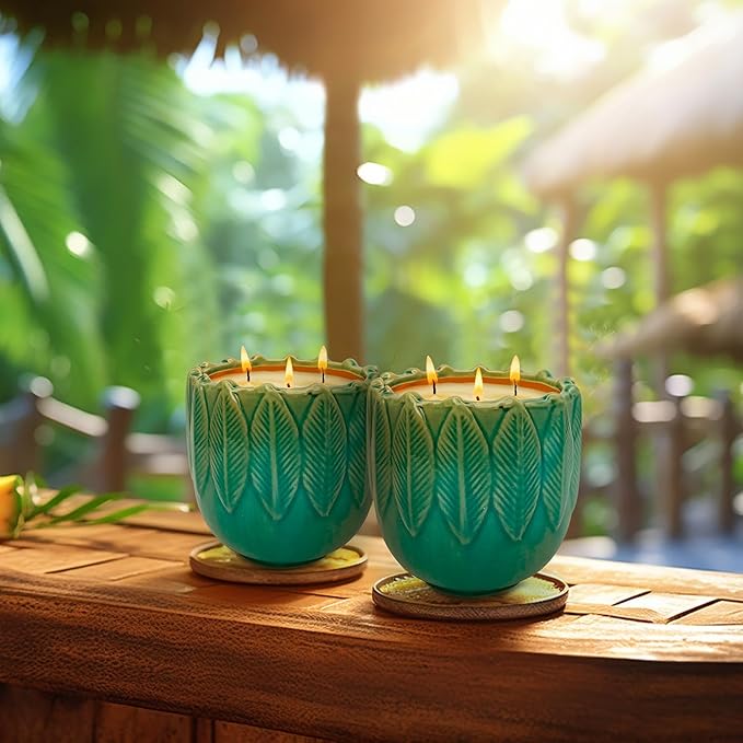 Exquisite 3-Wick Scented Candles, 20oz Natural Soy Wax in Ceramic Jar - Creamy Vanilla Aromatherapy & Citronella Outdoor Bug Repellent, 80H Long-Lasting Smokeless Candles for Home Decor Gift
