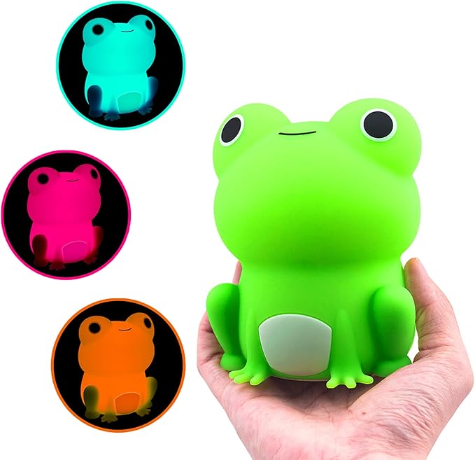 OkiyiD Frog Night Light for Nursery, Rechargeable Dimmable Bedside Lamp with Touch Control(ABS+SIL), Portable Kids Gift for Girls, Boys, Babies