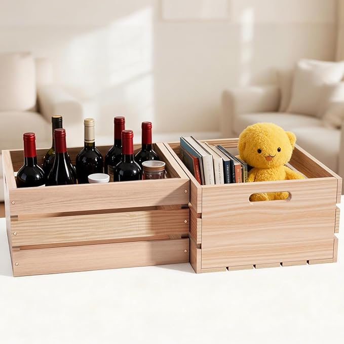 Wooden Crates for Storage - Versatile Pine Box for Home Decor, and Organizing Closets,Vinyl Records, Gifts,Souvenirs, or Farm Produce.Sturdy, Smooth & Elegant,Diy-Friendly with Rustic Charm (1)