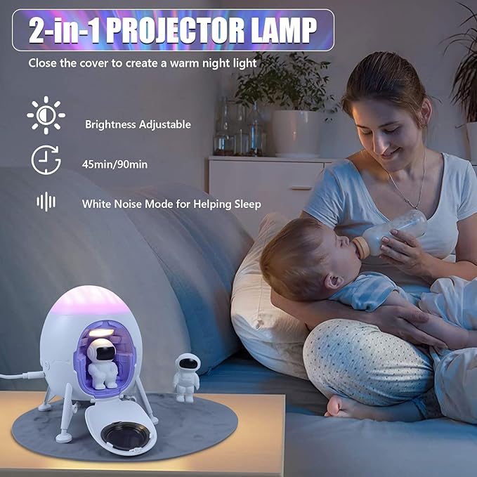 Lander Astronaut Projector Night Light, Built-in Speaker Space Man Buddy LED Planetarium Spaceman Lamp Gifts with White Noise Mode for Kids Adults Bedroom Ceiling Room Decor