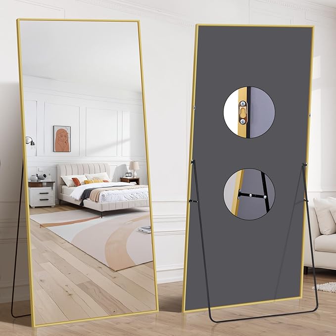 71"x30" Floor Mirror Full Length - Standing Mirror with Aluminum Alloy Frame, Large Body Mirror for Bedroom, Living Room, Wall Mounted or Leaning