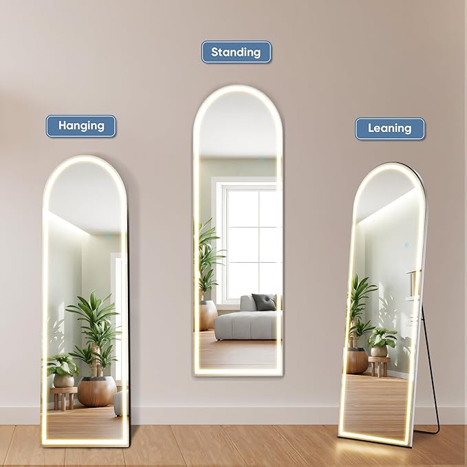 Mirror Full Length, Upgraded Body Wall Mirrors with Shatter-Proof Glass, Floor Standing, Hanging or Leaning, Tall Mirror with Stand Aluminum Alloy Frame for Bedroom