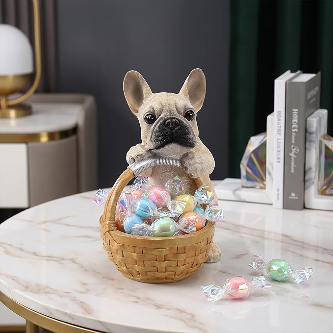 Dog Resin Storage Basket, Desktop Organizer for Remote & Keys, Cute Home Decor Tray, Ideal present for Pet Lovers.(French Bulldog)