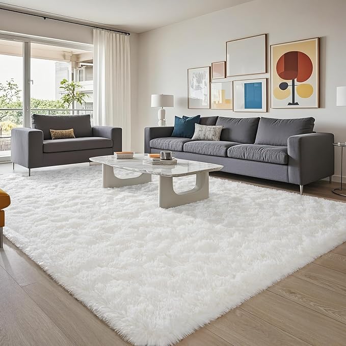 BENRON Fluffy Rugs for Living Room 5x8 Cream White, Washable Large Area Rugs for Bedroom Dining Table Office Kids Nursery Room, Washable Indoor Floor Carpets