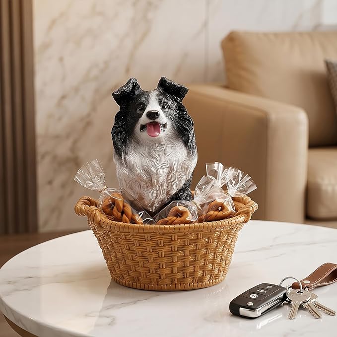 Dog Resin Storage Basket, Desktop Organizer for Remote & Keys, Cute Home Decor Tray, Ideal present for Pet Lovers.(Border Collie)