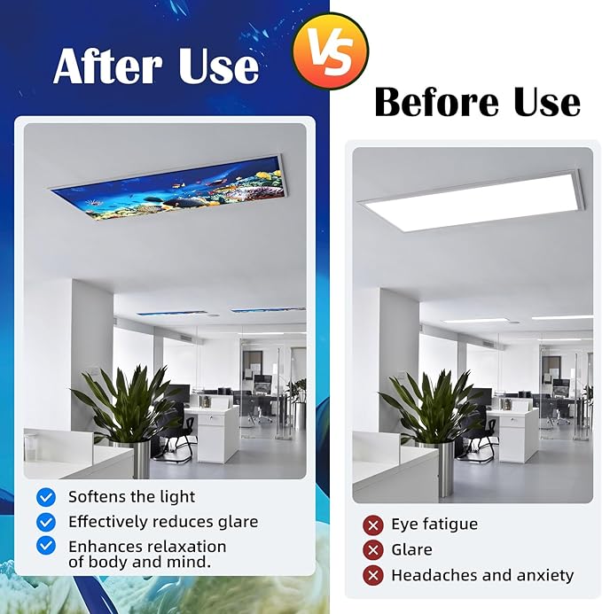 ANGSYLTH 2 Pcs Fluorescent Light Covers - 4 x 2 Feet Covers for Ceiling Lights, Magnetic Light Filters for Classroom, Office, Hospitals, Home