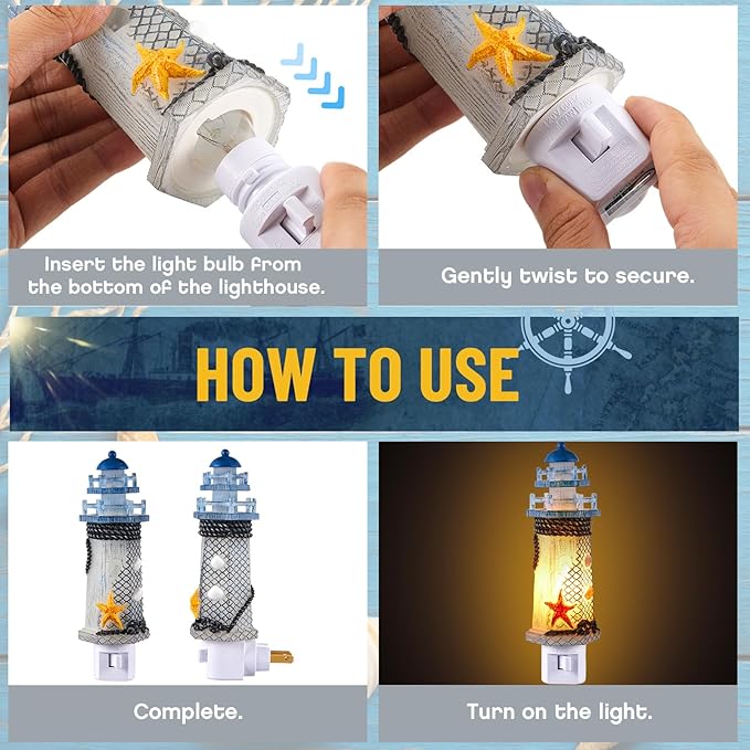 Tuanse Lighthouse Night Lights Plug in Nautical Themed Lamp Coastal Christmas Decor for Seaside Ocean Beach House Room Hallway Stairway
