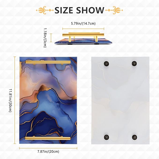 Marble Royal Blue Peach Decorative Rectangular Tray with Handles Trays for Coffee Table for Jewelry Perfume for Modern Serving bandeja para desayuno personalizado