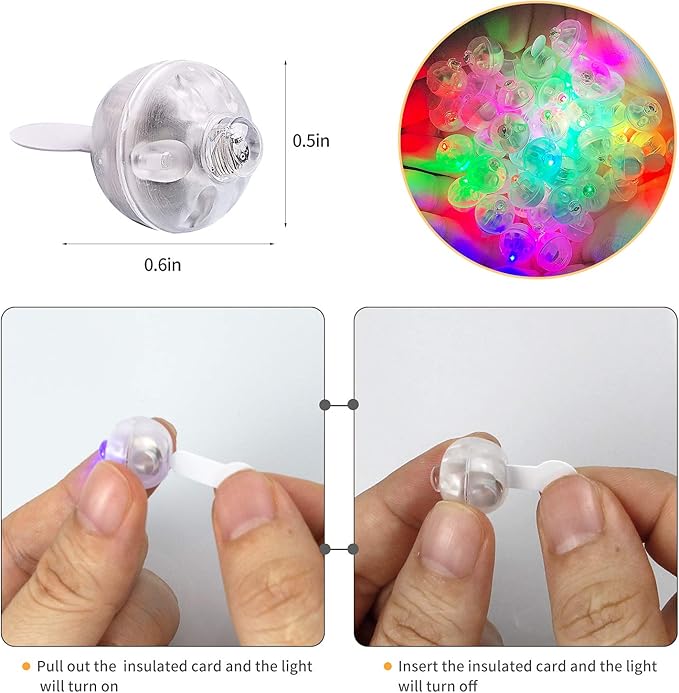 100pcs Multicolor LED Balloon Lights, Rainbow Colored Round Led Flash Mini Ball Lights for Paper Lantern Balloon, Indoor Outdoor Party Event Fun Birthday Party Wedding Halloween Christmas Decorations