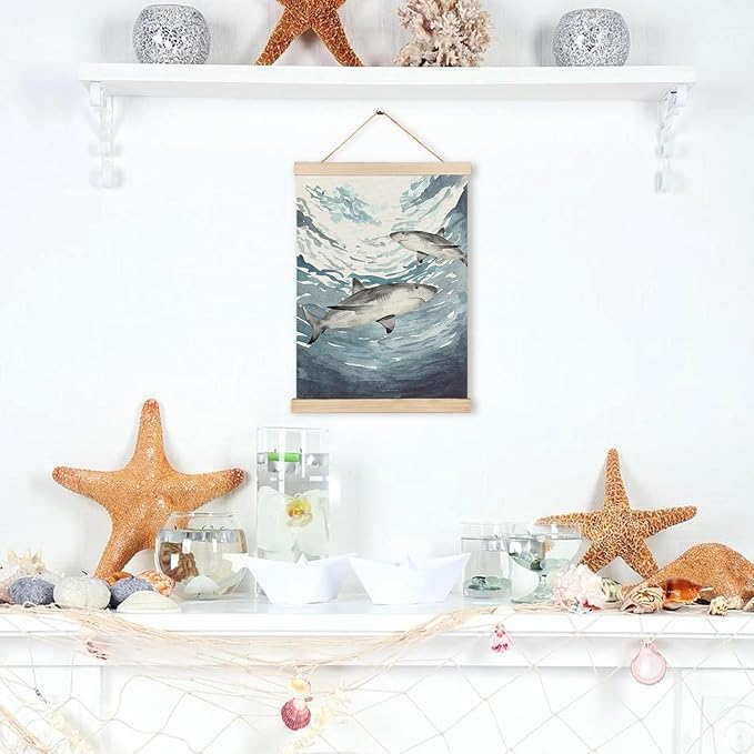 RYYCDOI Shark Wall Decor, Shark Bathroom Decor, Under the Sea Wall Art for Nursery Kids Room, 12x16 Inches