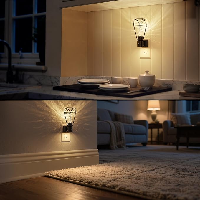 DORESshop Led Night Light, Night Lights Plug into Wall, Dusk to Dawn Sensor, 0-100LM Adjustable Brightness, 3000K Soft White, Farmhouse Vintage Nightlight for Bedroom, Bathroom, Hallway, 2 Packs