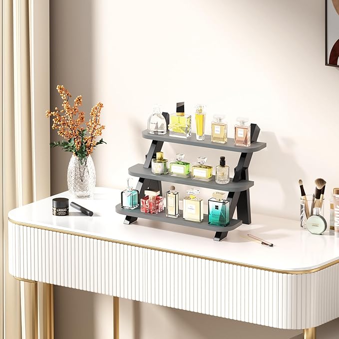 Perfume Organizer for Women, Wooden Display Shelf Perfume Holder, Cologne Stand 3 Tier Spice Rack Organizer for Display Stand for Vendor Events, Cupcake, Dessert