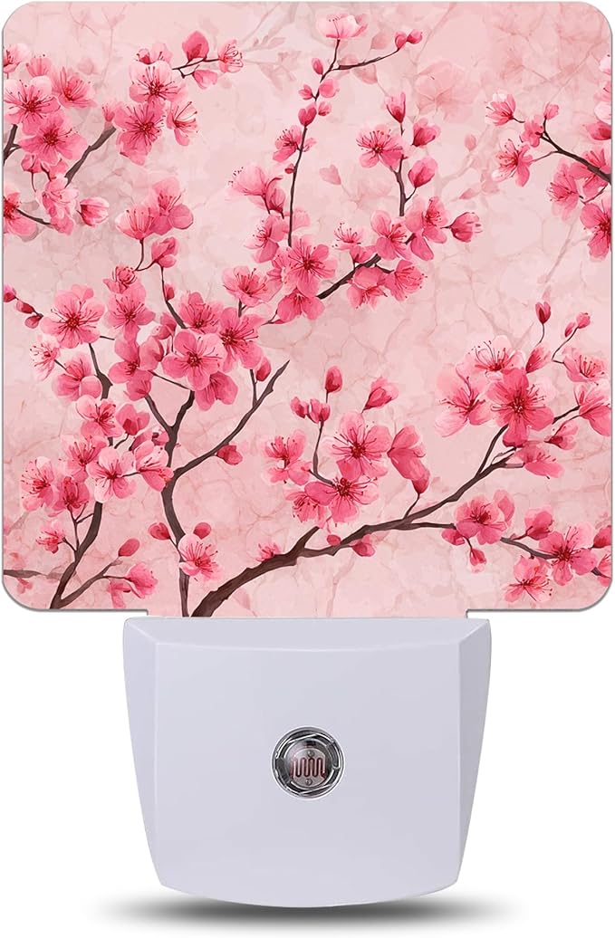 Pink Cherry Blossom Night Light with Dusk to Dawn Light Sensors, Plug-in Wall Led Night Lights, Energy Efficient Lamp for Bedroom,Bathroom,Kitchen,Hallway,Stairs, Gifts Ideal for Girls Women