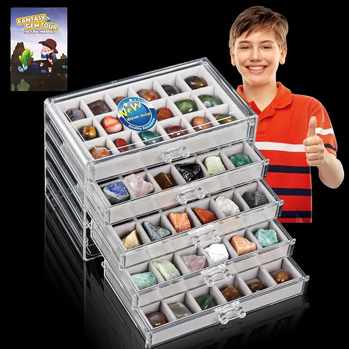 Rock Collection Display Case - Display Shelf for Collectibles - Rock Collections Box for Kids - Rock Collection Storage - Rock Collections Box for Kids 90 Grids