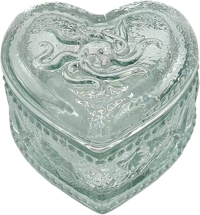 Glass Jewelry Box Heart Shape Cute Box for Storage Ring Earring Trinket Vintage Jewelry Organizer Decorative Gift for Women Girls-GRB021-Blue