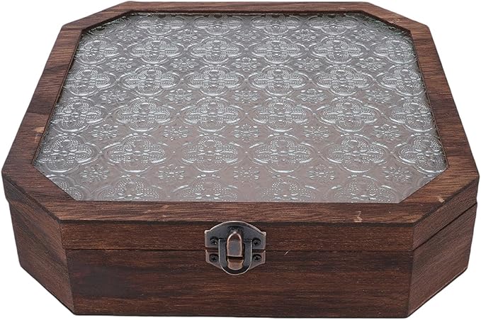 Zerodis Wooden Jewelry Storage Box Jewelry Boxes Glass Lid Cosmetics Storage Case Makeup Organizer Box Display Case for Trinkets Sundries Keepsake Watch Necklace Wooden