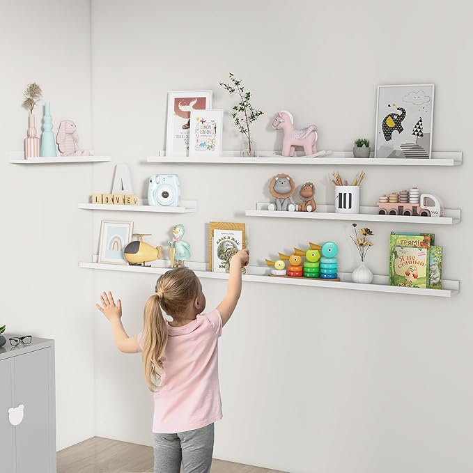 FLYJOE Picture Ledge Shelf, Floating Shelves Set of 2, 36 Inches Nursery Book Shelves for Toys Storage, Kids Bookshelf Wall Mounted for Living Room Bedroom Decor Books Photo Frames, White