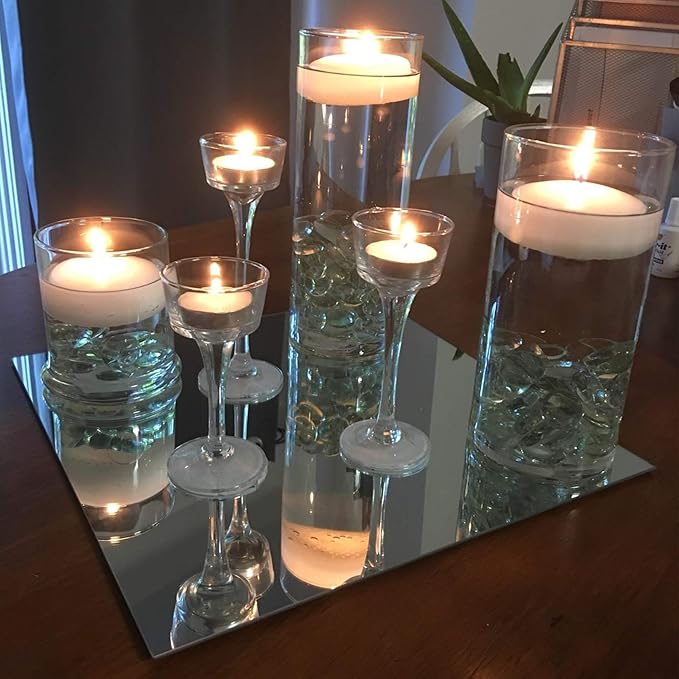 WGVI WGV Large Square Mirror Plate 8" Width, 4.5 mm Thickness, Frameless Sanded Edges, Quality Thick Candle Tray, Home Event Party Wedding Table Centerpiece Wall Decor, 1 Piece