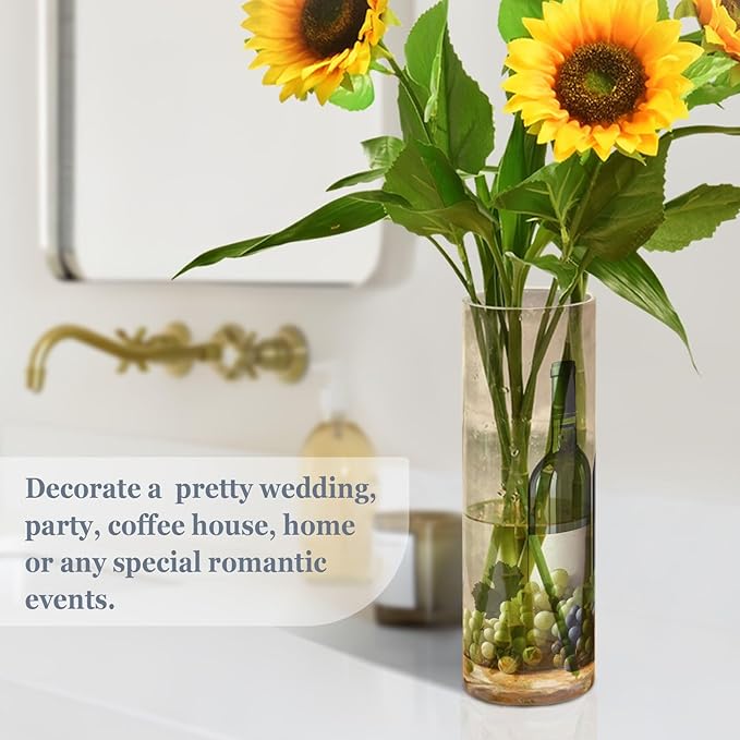 YETTASBIN Bottles of Red Wine Plastic Cylinder Flower Vase for Plants Bouquet, 1 Pack Unbreakable Tall Clear Vase for Wedding Centerpieces Home School Office Decor, 11.8 x 3.9 Inch
