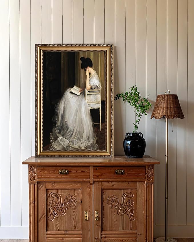 KBKBART Gold Framed Canvas Wall Art Print, Vintage Wall Art Mid-Century Lady Classical Women Painting Picture, Vintage European Portrait Wall Decor for Bedroom Bathroom Decor Wall Art, 16’’x24’