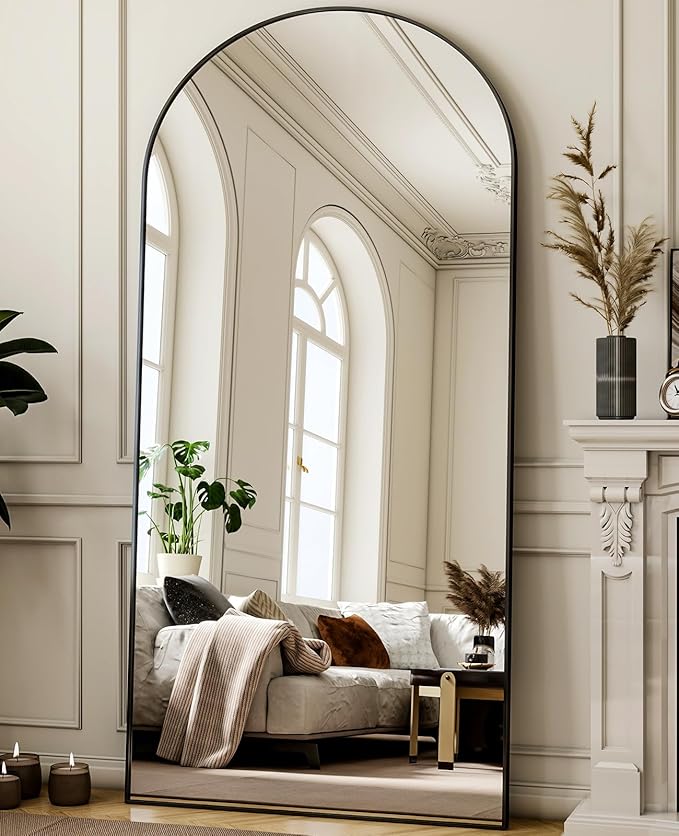 XRAMFY 78"x38" Arched Full Length Mirror Floor Mirrors with Aluminum Alloy Frame Free-Standing Wall Mounted Floor Mirrors or Large Dressing Mirror, Black Mirror Full Length