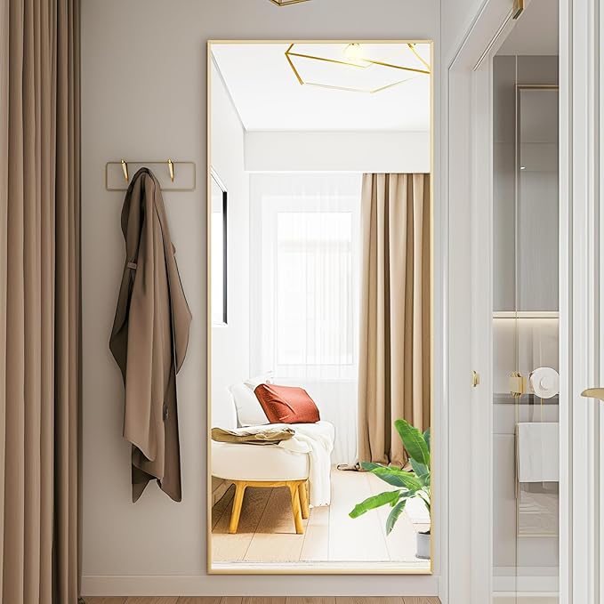 NEWBULIG Full Length Mirror, Full Body Floor Mirror with Aluminum Alloy Thin Frame, Wall or Standing Mirror for Bedroom, Living Room, Dressing Room