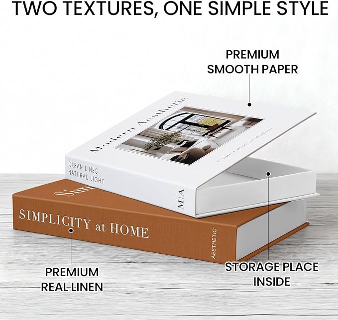 Modern Decorative Books for Home Coffee Table Decor - Fake Books Storage Box for Decoration - Set of 2 Faux Book Photo Storage Keepsake Box for Room Bookshelf Decor, Brown