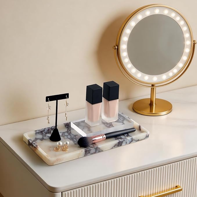 Luxury Natural Rectangle Marble Tray – 11.8 x 5.9-Inch Calacatta Viola Stone Vanity Tray, Modern Makeup Organizer for Perfume Skincare Products, Decorative Tray for Bathroom Coffee Table & Dresser