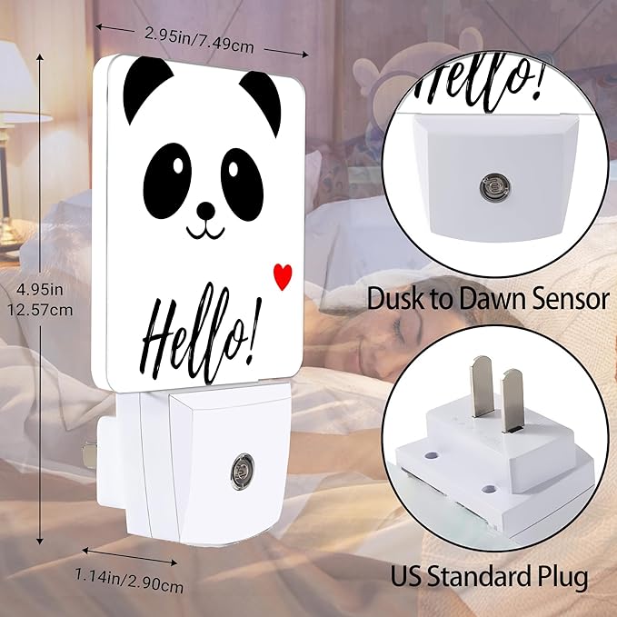 Hello Panda Night Light, Smile Animal Night Lights Plug into Wall Decor for Bedroom, Bathroom, Hallway, Kitchen, Dusk to Dawn Sensor Nightlights for Women Men Room Gifts