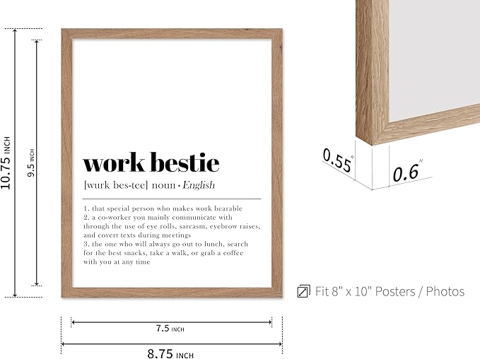 Poster Master Typography Poster - Dictionary Print - Work Bestie Definition, Special Person Who Makes Work Bearable - Gift for Colleague, Friend - Wall Decor for Home, Office, 8x10 Beige Framed