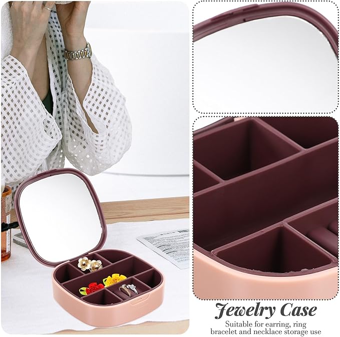 DOITOOL Portable Travel Jewelry Box with Mirror Pink Purple Small Jewelry Organizer for Rings Necklaces Earrings Storage and Display Women’s Makeup