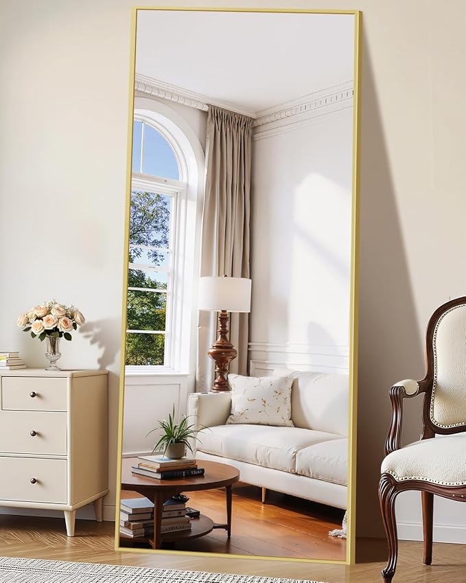 76"x34" Floor Mirror Full Length - Standing Mirror with Aluminum Alloy Frame, Large Body Mirror for Bedroom, Living Room, Wall Mounted or Leaning