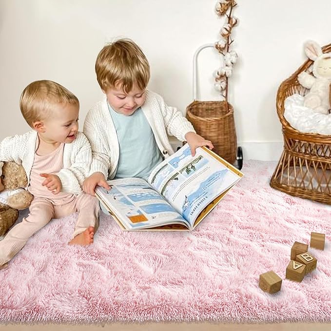 FinRèc Pink Rugs for Bedroom Living Room, 4x6 Feet Fluffy Shag Area Rug, Non-Slip Fuzzy Furry Rug for Kids Room Girl Dorm Room Home Decor, Indoor Shaggy Floor Carpet