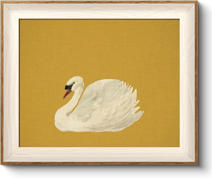 VIYYIEA Framed Wall Art for Living Room, Swan Canvas Prints, Yellow Home Decor, Animals Painting Picture, Bathroom Wall Decor Gifts for Friends or Family -【Swan Yellow】-(12L x 10W)