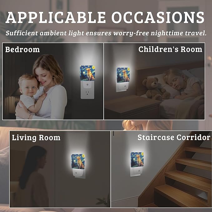 Starry Night Dog Night Light, Plug-into Wall Nightlight with Dusk to Dawn Sensor, Energy Efficient Lamp for Bedroom/Bathroom/Kitchen/Hallway/Stairs