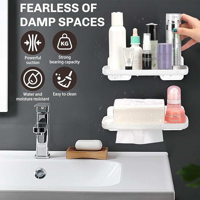 HINIHAO 2pc Wall Mounted Floating Shelf, Self Adhesive Small Shelf, No Drill Adhesive Wall Shelf, Floating Shelves Damage-Free Expand Walls Space for Living Room Kitchen Bathroom (White)