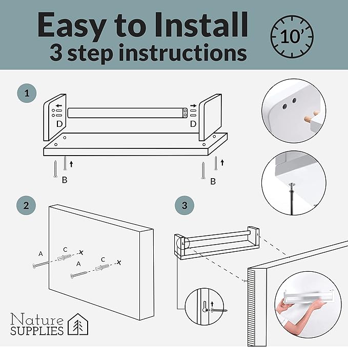 NATURE SUPPLIES Nursery Book Shelves, Set of 3 Floating Bookshelves for Wall for Nursery Decor & Playroom Decor, Bookshelf Kids, Baby Book Shelf Organizer (Natural Wood)