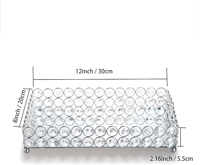 Feyarl Crystal Vanity Makeup Perfume Tray Ornate Jewelry Trinket Organizer Cosmetic Decorative Tray Skin Care Storage for Home Dressing Table Wedding Decoration(Rectangle 12" x 8")