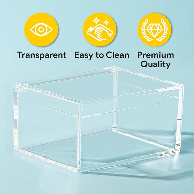 Hammont Rectangle Clear Acrylic Storage Box with Fitted Lid – 7.8″ × 7.8″ × 3.8″ Durable Organizer Bin for Bathroom, Makeup, Jewelry, Crafts & Pantry – 1 Pack