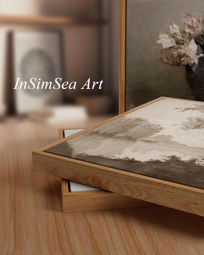 InSimSea Framed Canvas Prints Vintage Decor, Rustic Lake House Tree Landscape Paintings Wall Art, Large Scenery Countryside Farmhouse Hanging Wall Decor for Living Room Bedroom, 24x36inch