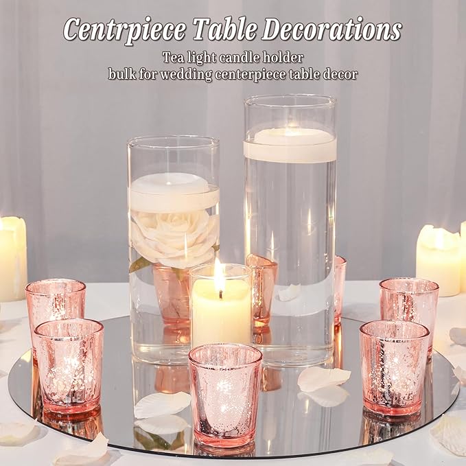 UPBUD Votive Candle Holders Set of 24, Speckled Mercury Rose Gold Glass Candle Holders for Wedding Centerpiece Table Decorations, Tealight Candle Holder for Party Bridal Shower Decor, Home Decor